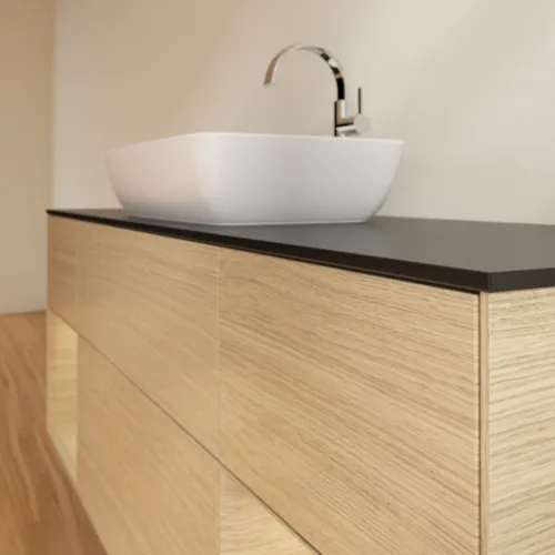 VILLEROY BOCH Toaletní stolek Finion, s osvětlením, 4 výsuvy, 1600 x 603 x 501 mm, dubová dýha / dubová dýha / sklo černé matné #F862PCPC, obrázek 6