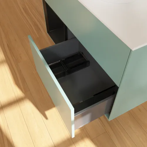 VILLEROY BOCH Toaletní skříňka Finion, s osvětlením, 2 výsuvy, 1000 x 603 x 501 mm, olivový matný lak / černý matný lak / bílé matné sklo #F891PDGM, obrázek 7