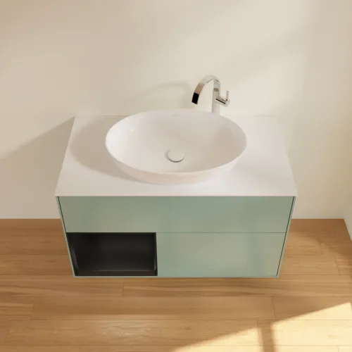 VILLEROY BOCH Toaletní skříňka Finion, s osvětlením, 2 výsuvy, 1000 x 603 x 501 mm, olivový matný lak / černý matný lak / bílé matné sklo #F891PDGM, obrázek 4