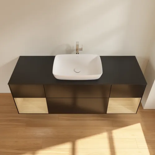VILLEROY BOCH Toaletní skříňka Finion, s osvětlením, 4 výsuvy, 1600 x 603 x 501 mm, černý matný lak / dubová dýha / černé matné sklo #F862PCPD, obrázek 4