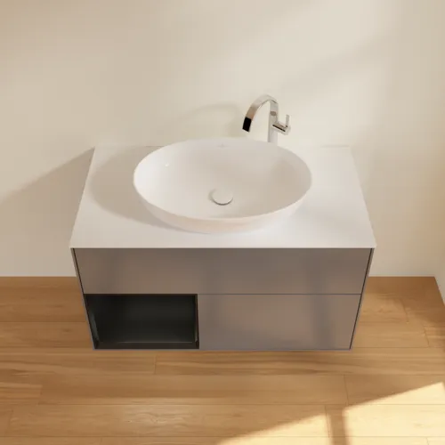 VILLEROY BOCH Toaletní skříňka Finion, s osvětlením, 2 výsuvy, 1000 x 603 x 501 mm, antracitový matný lak / černý matný lak / bílé matné sklo #F891PDGK, obrázek 4