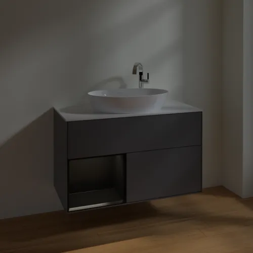 VILLEROY BOCH Toaletní skříňka Finion, s osvětlením, 2 výsuvy, 1000 x 603 x 501 mm, antracitový matný lak / černý matný lak / bílé matné sklo #F891PDGK, obrázek 5