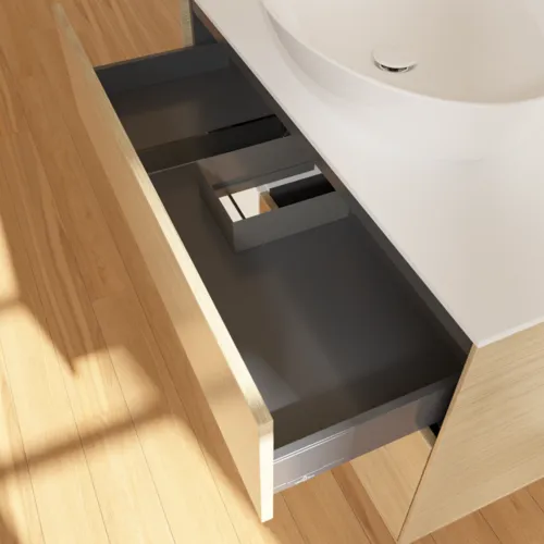 VILLEROY BOCH Toaletní skříňka Finion, s osvětlením, 2 výsuvy, 1000 x 603 x 501 mm, dubová dýha / bílý matný lak / sklo bílé matné #F891MTPC, obrázek 8