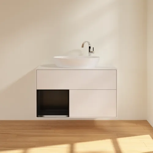 VILLEROY BOCH Umyvadlová skříňka Finion, s osvětlením, 2 výsuvy, 1000 x 603 x 501 mm, lesklý bílý lak / černý matný lak / bílé matné sklo #F891PDGF, obrázek 3