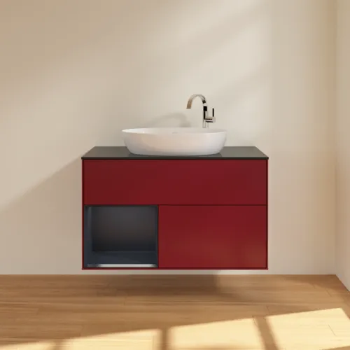 VILLEROY BOCH Toaletní skříňka Finion, s osvětlením, 2 výsuvy, 1000 x 603 x 501 mm, Peony Matt Lacquer / Midnight Blue Matt Lacquer / Glass Black Matt #F892HGHB, obrázek 3