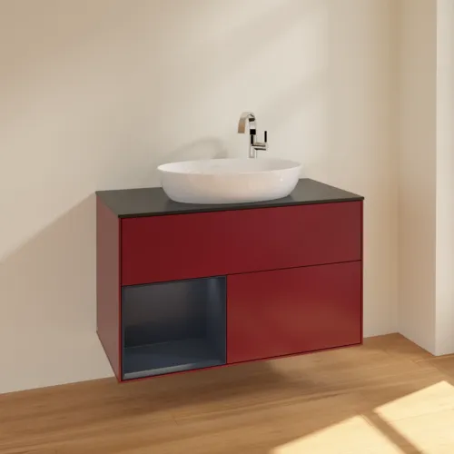 VILLEROY BOCH Toaletní skříňka Finion, s osvětlením, 2 výsuvy, 1000 x 603 x 501 mm, Peony Matt Lacquer / Midnight Blue Matt Lacquer / Glass Black Matt #F892HGHB, obrázek 2