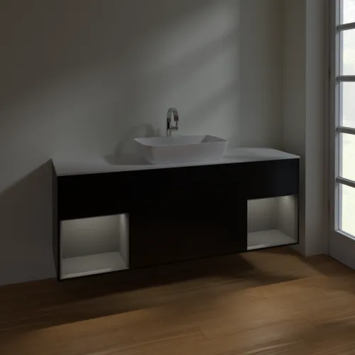 VILLEROY BOCH Toaletní skříňka Finion, s osvětlením, 4 výsuvy, 1600 x 603 x 501 mm, černý matný lak / antracitový matný lak / bílé matné sklo #F861GKPD, obrázek 5