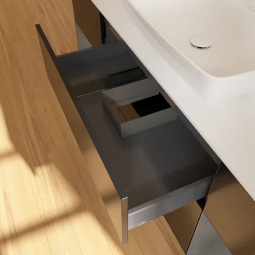 VILLEROY BOCH Toaletní skříňka Finion, s osvětlením, 4 výsuvy, 1600 x 603 x 501 mm, černý matný lak / antracitový matný lak / bílé matné sklo #F861GKPD, obrázek 8
