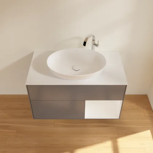 VILLEROY BOCH Toaletní skříňka Finion, s osvětlením, 2 výsuvy, 1000 x 603 x 501 mm, antracit matný lak / lesklý bílý lak / sklo bílé matné #F901GFGK, obrázek 4