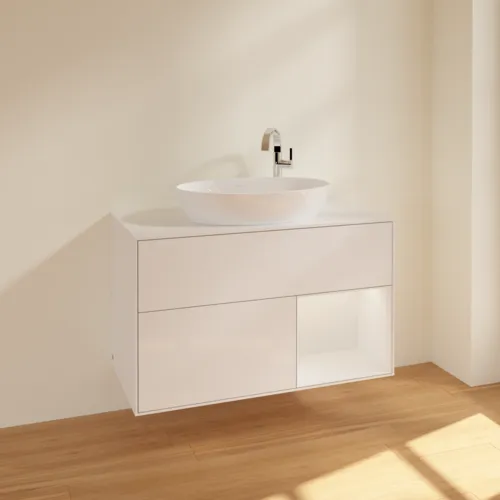 VILLEROY BOCH Toaletní skříňka Finion, s osvětlením, 2 výsuvy, 1000 x 603 x 501 mm, lesklý bílý lak / lesklý bílý lak / sklo bílé matné #F901GFGF, obrázek 2
