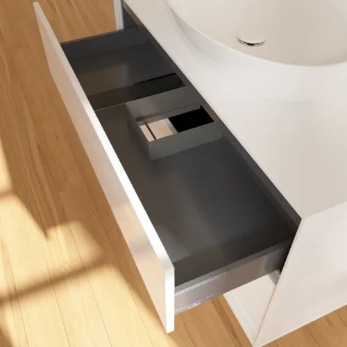 VILLEROY BOCH Toaletní skříňka Finion, s osvětlením, 2 výsuvy, 1000 x 603 x 501 mm, lesklý bílý lak / lesklý bílý lak / sklo bílé matné #F901GFGF, obrázek 5