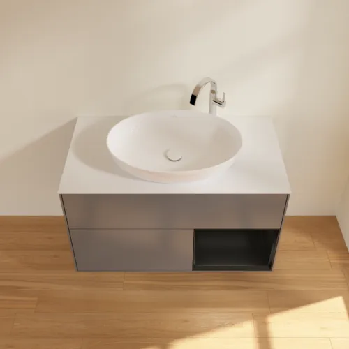 VILLEROY BOCH Toaletní skříňka Finion, s osvětlením, 2 výsuvy, 1000 x 603 x 501 mm, antracitový matný lak / černý matný lak / bílé matné sklo #F901PDGK, obrázek 4