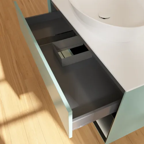 VILLEROY BOCH Toaletní skříňka Finion, s osvětlením, 2 výsuvy, 1000 x 603 x 501 mm, olivový matný lak / černý matný lak / bílé matné sklo #F901PDGM, obrázek 6