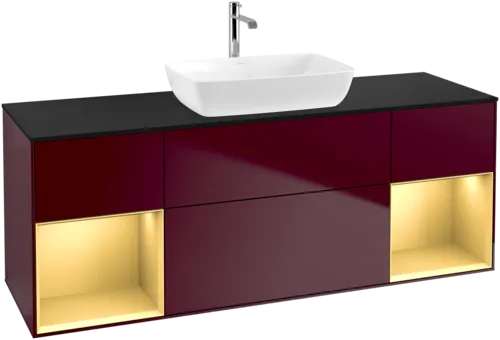 VILLEROY BOCH Toaletní skříňka Finion, s osvětlením, 4 výsuvy, 1600 x 603 x 501 mm, Peony Matt Lacquer / Gold Matt Lacquer / Glass Black Matt #F862HFHB, obrázek 1