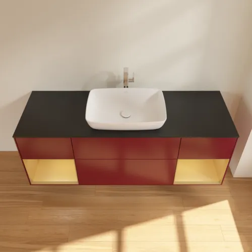 VILLEROY BOCH Toaletní skříňka Finion, s osvětlením, 4 výsuvy, 1600 x 603 x 501 mm, Peony Matt Lacquer / Gold Matt Lacquer / Glass Black Matt #F862HFHB, obrázek 4