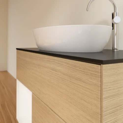 VILLEROY BOCH Toaletní skříňka Finion, s osvětlením, 2 výsuvy, 1000 x 603 x 501 mm, dubová dýha / bílý matný lak / sklo černé matné #F892MTPC, obrázek 6