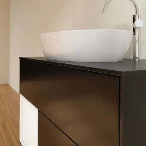 VILLEROY BOCH Umyvadlová skříňka Finion, s osvětlením, 2 výsuvy, 1000 x 603 x 501 mm, černý matný lak / bílý matný lak / černé matné sklo #F892MTPD, obrázek 6