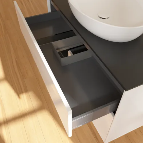 VILLEROY BOCH Umyvadlová skříňka Finion, s osvětlením, 2 výsuvy, 1000 x 603 x 501 mm, lesklý bílý lak / černý matný lak / černé matné sklo #F892PDGF, obrázek 8