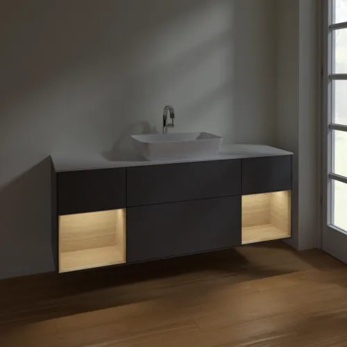 VILLEROY BOCH Toaletní skříňka Finion, s osvětlením, 4 výsuvy, 1600 x 603 x 501 mm, antracit matný lak / dubová dýha / sklo bílé matné #F861PCGK, obrázek 5