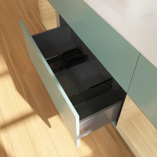 VILLEROY BOCH Toaletní skříňka Finion, s osvětlením, 4 výsuvy, 1600 x 603 x 501 mm, olivový matný lak / dubová dýha / sklo bílé matné #F861PCGM, obrázek 7