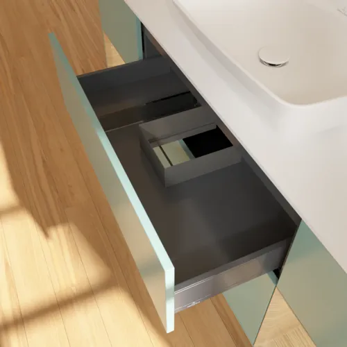 VILLEROY BOCH Toaletní skříňka Finion, s osvětlením, 4 výsuvy, 1600 x 603 x 501 mm, olivový matný lak / dubová dýha / sklo bílé matné #F861PCGM, obrázek 8