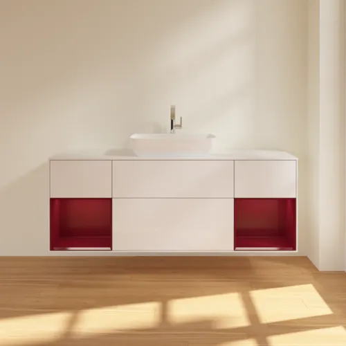 VILLEROY BOCH Toaletní skříňka Finion, s osvětlením, 4 výsuvy, 1600 x 603 x 501 mm, lesklý bílý lak / matný lak Pivoňka / matné bílé sklo #F861HBGF, obrázek 3