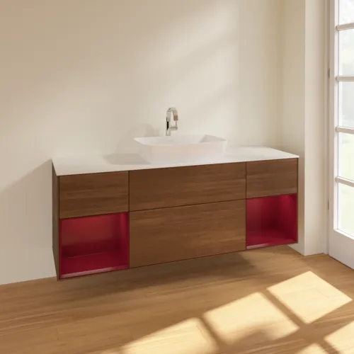 VILLEROY BOCH Toaletní skříňka Finion, s osvětlením, 4 výsuvy, 1600 x 603 x 501 mm, ořechová dýha / matný lak Pivoňka / matné bílé sklo #F861HBGN, obrázek 2