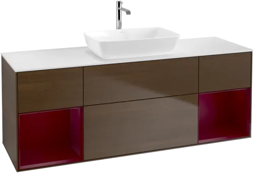 VILLEROY BOCH Toaletní skříňka Finion, s osvětlením, 4 výsuvy, 1600 x 603 x 501 mm, ořechová dýha / matný lak Pivoňka / matné bílé sklo #F861HBGN, obrázek 1