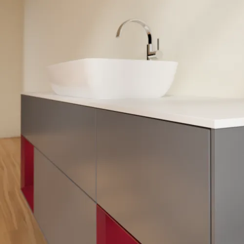 VILLEROY BOCH Toaletní skříňka Finion, s osvětlením, 4 výsuvy, 1600 x 603 x 501 mm, antracit matný lak / pivoňka matný lak / sklo bílé matné #F861HBGK, obrázek 6