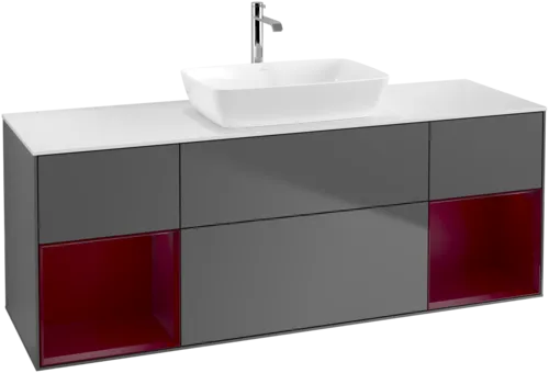 VILLEROY BOCH Toaletní skříňka Finion, s osvětlením, 4 výsuvy, 1600 x 603 x 501 mm, antracit matný lak / pivoňka matný lak / sklo bílé matné #F861HBGK, obrázek 1