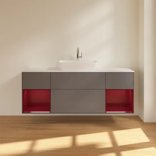 VILLEROY BOCH Toaletní skříňka Finion, s osvětlením, 4 výsuvy, 1600 x 603 x 501 mm, antracit matný lak / pivoňka matný lak / sklo bílé matné #F861HBGK, obrázek 3