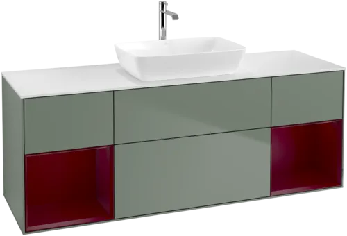 VILLEROY BOCH Toaletní skříňka Finion, s osvětlením, 4 výsuvy, 1600 x 603 x 501 mm, olivový matný lak / pivoňkový matný lak / bílé matné sklo #F861HBGM, obrázek 1