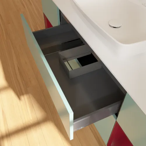 VILLEROY BOCH Toaletní skříňka Finion, s osvětlením, 4 výsuvy, 1600 x 603 x 501 mm, olivový matný lak / pivoňkový matný lak / bílé matné sklo #F861HBGM, obrázek 8