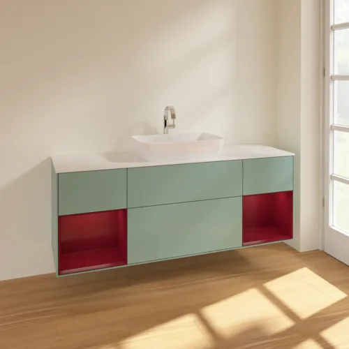 VILLEROY BOCH Toaletní skříňka Finion, s osvětlením, 4 výsuvy, 1600 x 603 x 501 mm, olivový matný lak / pivoňkový matný lak / bílé matné sklo #F861HBGM, obrázek 2
