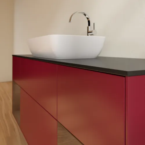 VILLEROY BOCH Toaletní skříňka Finion, s osvětlením, 4 výsuvy, 1600 x 603 x 501 mm, matný lak Peony / ořechová dýha / černé matné sklo #F862GNHB, obrázek 6