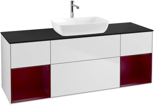 VILLEROY BOCH Toaletní skříňka Finion, s osvětlením, 4 výsuvy, 1600 x 603 x 501 mm, bílý matný lak / pivoňkový matný lak / černé matné sklo #F862HBMT, obrázek 1