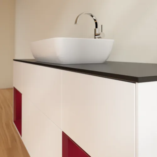 VILLEROY BOCH Toaletní skříňka Finion, s osvětlením, 4 výsuvy, 1600 x 603 x 501 mm, bílý matný lak / pivoňkový matný lak / černé matné sklo #F862HBMT, obrázek 6