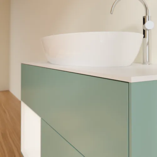 VILLEROY BOCH Toaletní skříňka Finion, s osvětlením, 2 výsuvy, 1000 x 603 x 501 mm, olivový matný lak / bílý matný lak / bílé matné sklo #F891MTGM, obrázek 6