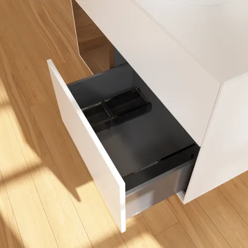 VILLEROY BOCH Toaletní skříňka Finion, s osvětlením, 2 výsuvy, 1000 x 603 x 501 mm, bílý matný lak / ořechová dýha / sklo bílé matné #F891GNMT, obrázek 7