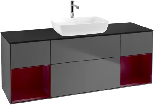 VILLEROY BOCH Toaletní skříňka Finion, s osvětlením, 4 výsuvy, 1600 x 603 x 501 mm, antracitový matný lak / pivoňkový matný lak / černé matné sklo #F862HBGK, obrázek 1