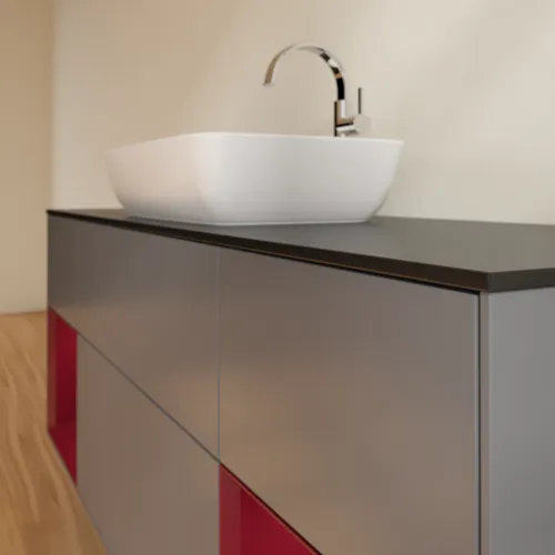 VILLEROY BOCH Toaletní skříňka Finion, s osvětlením, 4 výsuvy, 1600 x 603 x 501 mm, antracitový matný lak / pivoňkový matný lak / černé matné sklo #F862HBGK, obrázek 6