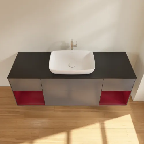 VILLEROY BOCH Toaletní skříňka Finion, s osvětlením, 4 výsuvy, 1600 x 603 x 501 mm, antracitový matný lak / pivoňkový matný lak / černé matné sklo #F862HBGK, obrázek 4