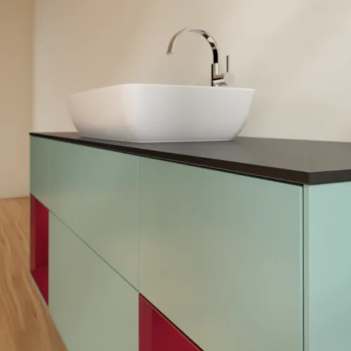 VILLEROY BOCH Toaletní skříňka Finion, s osvětlením, 4 výsuvy, 1600 x 603 x 501 mm, olivový matný lak / pivoňkový matný lak / černé matné sklo #F862HBGM, obrázek 6