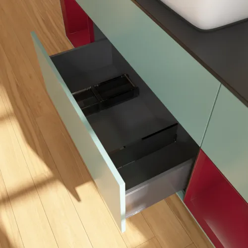 VILLEROY BOCH Toaletní skříňka Finion, s osvětlením, 4 výsuvy, 1600 x 603 x 501 mm, olivový matný lak / pivoňkový matný lak / černé matné sklo #F862HBGM, obrázek 7