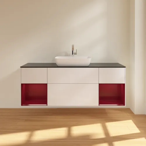 VILLEROY BOCH Toaletní skříňka Finion, s osvětlením, 4 výsuvy, 1600 x 603 x 501 mm, lesklý bílý lak / matný lak Pivoňka / matné černé sklo #F862HBGF, obrázek 3