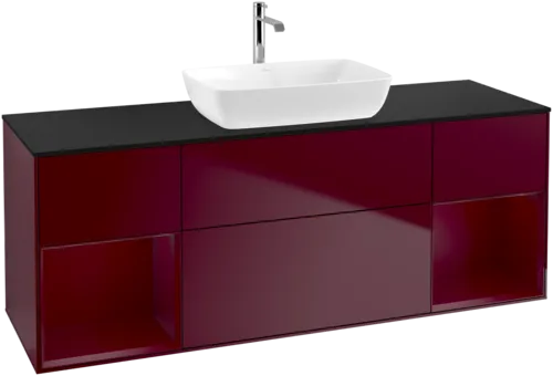 VILLEROY BOCH Toaletní skříňka Finion, s osvětlením, 4 výsuvy, 1600 x 603 x 501 mm, Peony Matt Lacquer / Peony Matt Lacquer / Glass Black Matt #F862HBHB, obrázek 1