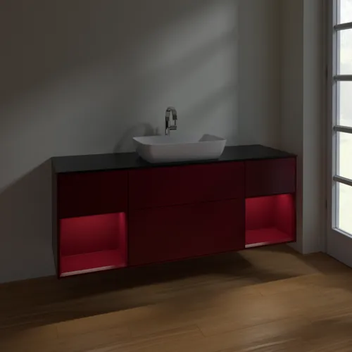 VILLEROY BOCH Toaletní skříňka Finion, s osvětlením, 4 výsuvy, 1600 x 603 x 501 mm, Peony Matt Lacquer / Peony Matt Lacquer / Glass Black Matt #F862HBHB, obrázek 5