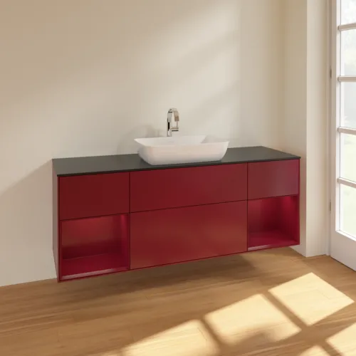 VILLEROY BOCH Toaletní skříňka Finion, s osvětlením, 4 výsuvy, 1600 x 603 x 501 mm, Peony Matt Lacquer / Peony Matt Lacquer / Glass Black Matt #F862HBHB, obrázek 2
