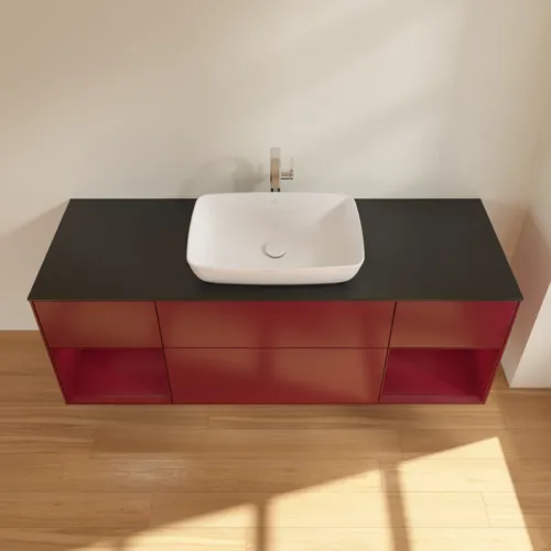 VILLEROY BOCH Toaletní skříňka Finion, s osvětlením, 4 výsuvy, 1600 x 603 x 501 mm, Peony Matt Lacquer / Peony Matt Lacquer / Glass Black Matt #F862HBHB, obrázek 4