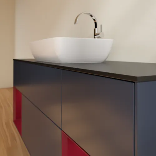 VILLEROY BOCH Toaletní skříňka Finion, s osvětlením, 4 výsuvy, 1600 x 603 x 501 mm, Midnight Blue Matt Lacquer / Peony Matt Lacquer / Glass Black Matt #F862HBHG, obrázek 6